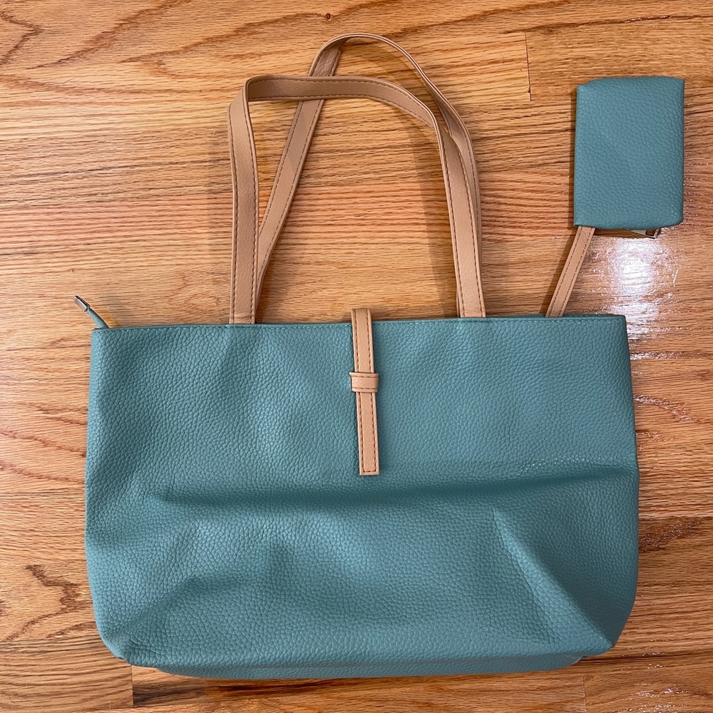 Slate Blue Small Travel Bag with attached mini wallet